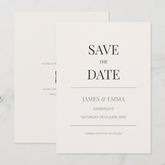 Minimalist Save the Date Card | Warm Ivory (Vorne/Hinten)