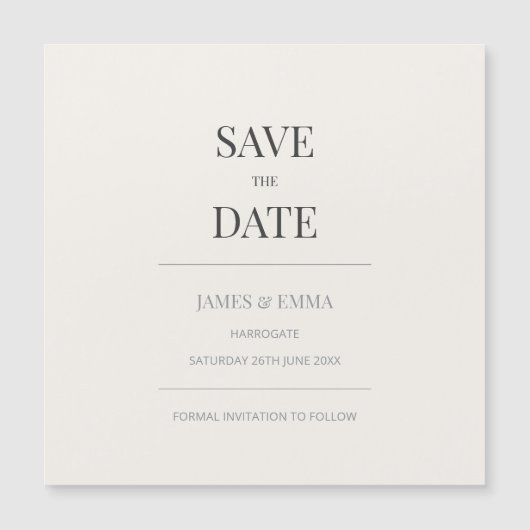Minimalist Save the Date Card | Warm Ivory Magnetkarte (Vorderseite)