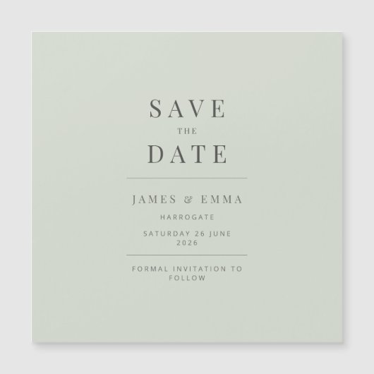 Minimalist Save the Date Pale Sage Magnetkarte (Vorderseite)