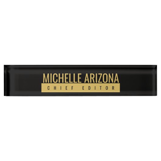 Minimalist Schwarz & Gold Farbe Professionell Mode Namensplakette (Vorderseite)