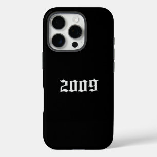 Minimalist schwarze iPhone-Hülle mit „2009“ Gothic iPhone 16 Pro Hülle