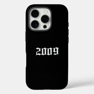 Minimalist schwarze iPhone-Hülle mit „2009“ Gothic iPhone 16 Pro Hülle