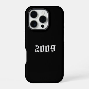 Minimalist schwarze iPhone-Hülle mit „2009“ Gothic iPhone 16 Pro Hülle