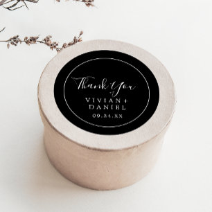 Minimalist Schwarzer Danke Hochzeitsgeschenk-Auf Runder Aufkleber