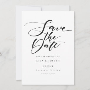 Minimalist schwarzes und weißes Skript Save The Date