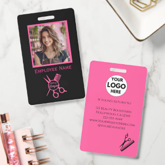 Minimalist Scissor Pink Photo Logo Hair Salon Ausweis