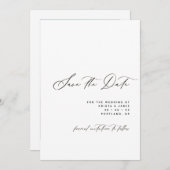 Minimalist Script Black & White Photo Wedding Save The Date (Vorne/Hinten)
