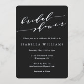 Minimalist Script Bridal Shower Black Silver Folieneinladung (Vorderseite)