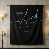 Minimalist Script Calligraphy Black Wedding Wandteppich