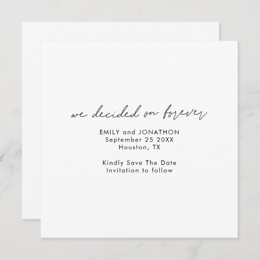 Minimalist Script Decided on Forever Square Save The Date (Vorne/Hinten)