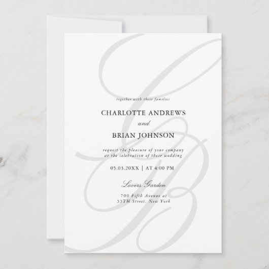 Minimalist Script Font Monogram QR Code Wedding Einladung (Vorderseite)