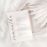 Minimalist Script Font Wedding Menu Card mit Name Menükarte<br><div class="desc">Diese individuell anpassbare Karte für Hochzeitsmenüs ist auf unsere Minimalist All In One Collection abgestimmt und zeichnet sich durch ein sauberes und einfaches Layout mit einfacher Schrift aus. Für eine erweiterte Anpassung dieses Designs, z.B. das Ändern des Layouts, des Schriftartes oder der Textgröße, klicken Sie bitte auf den obigen Button...</div>