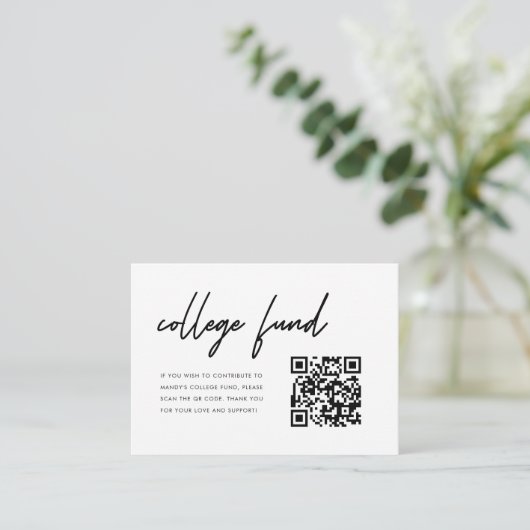 Minimalist Script Graduation College Fund QR Code Begleitkarte (Stehend Vorderseite)