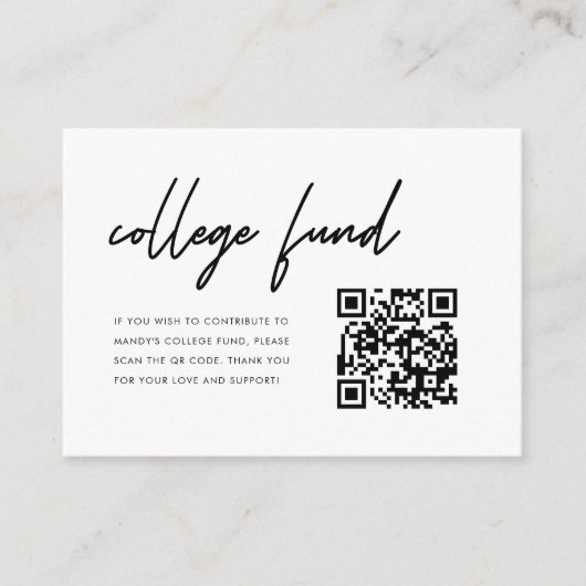Minimalist Script Graduation College Fund QR Code Begleitkarte (Vorderseite)