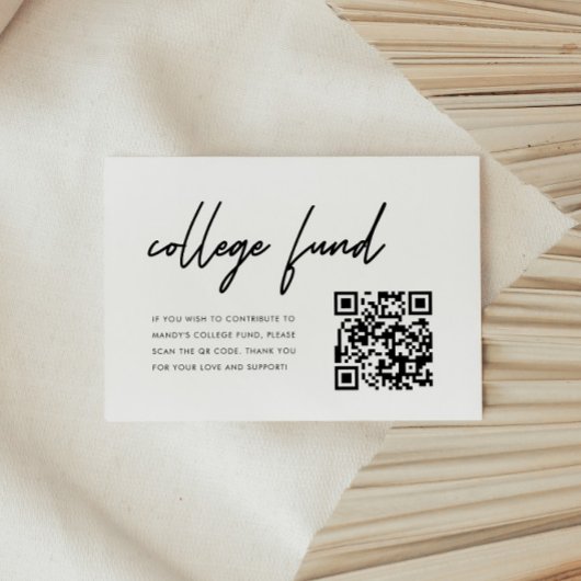 Minimalist Script Graduation College Fund QR Code Begleitkarte