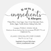 Minimalist Script Ingredient Allergen Bakery Runder Aufkleber (Vorderseite)