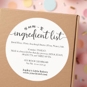 Minimalist Script Ingredient List Bakery Product Runder Aufkleber