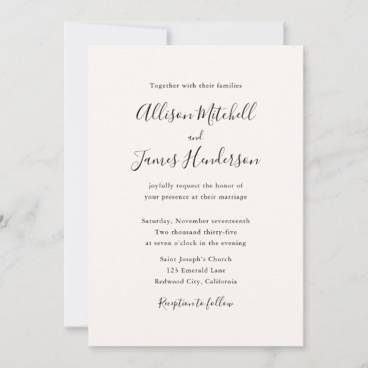 Minimalist Script Ivory Photo Wedding Einladung (Vorderseite)