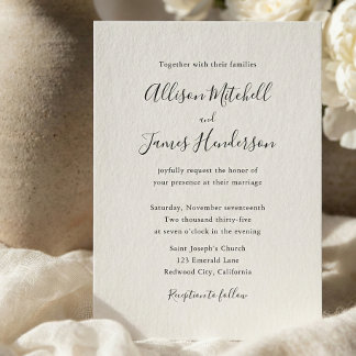 Minimalist Script Ivory Photo Wedding Einladung