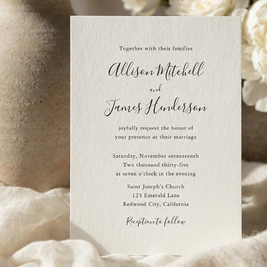 Minimalist Script Ivory Photo Wedding Einladung