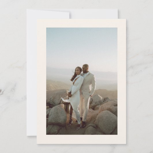 Minimalist Script Ivory & Tan Photo Wedding Save The Date (Rückseite)