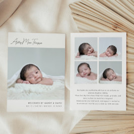 Minimalist Script Lettering 5-Photo Baby Birth Ankündigung