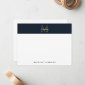 Minimalist Script Metallic Navy Blue Gold Monogram Mitteilungskarte (Vorderseite/Rückseite Beispiel)
