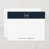 Minimalist Script Metallic Navy Blue Gold Monogram Mitteilungskarte (Vorne/Hinten)