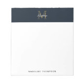 Minimalist Script Metallic Navy Blue Gold Monogram Notizblock (Vorderseite)