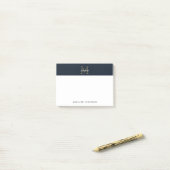 Minimalist Script Metallic Navy Blue Gold Monogram Post-it Klebezettel (Auf Schreibtisch)