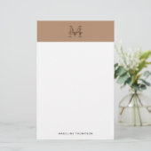 Minimalist Script Metallic Taupe Gold Monogram Briefpapier (Stehend Vorderseite)