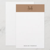 Minimalist Script Metallic Taupe Gold Monogram Briefpapier (Vorne/Hinten)