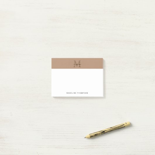 Minimalist Script Metallic Taupe Gold Monogram Post-it Klebezettel (Auf Schreibtisch)