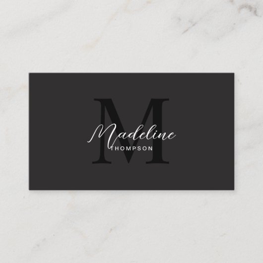 Minimalist Script Modern Black Monogram Visitenkarte (Vorderseite)
