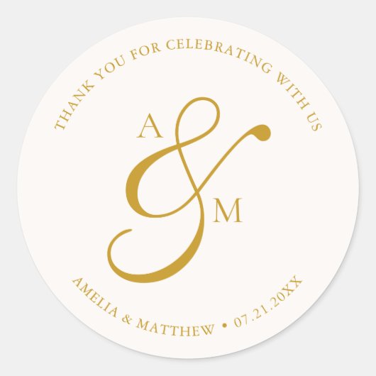 Minimalist Script Monogram Wedding White Runder Aufkleber (Vorderseite)