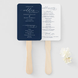 Minimalist Script Navy Blue Wedding Program Fächer