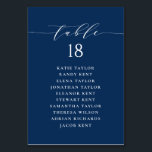 Minimalist Script Navy Blue Wedding Seating Plan Tischnummer<br><div class="desc">Customizable table number seating plan. It features a navy blue and white whimsical script and classic typography. Personalize by adding your own details. This minimalist table seating plan is perfect for weddings,  baby showers,  bridal showers,  birthdays,  and so much more.</div>