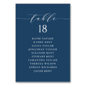 Minimalist Script Navy Blue Wedding Seating Plan Tischnummer (Rückseite)