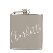 Minimalist Script Personalized Name Taupe Brown Flachmann (Vorderseite)