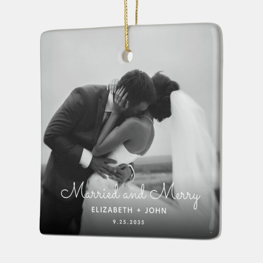 Minimalist Script Photo Black and White Married Keramikornament (Links)