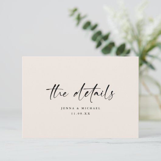 Minimalist Script QR Code Wedding Details Begleitkarte (Stehend Vorderseite)