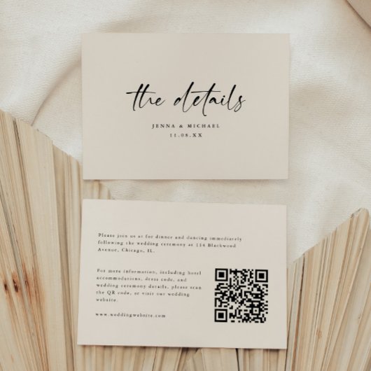 Minimalist Script QR Code Wedding Details Begleitkarte