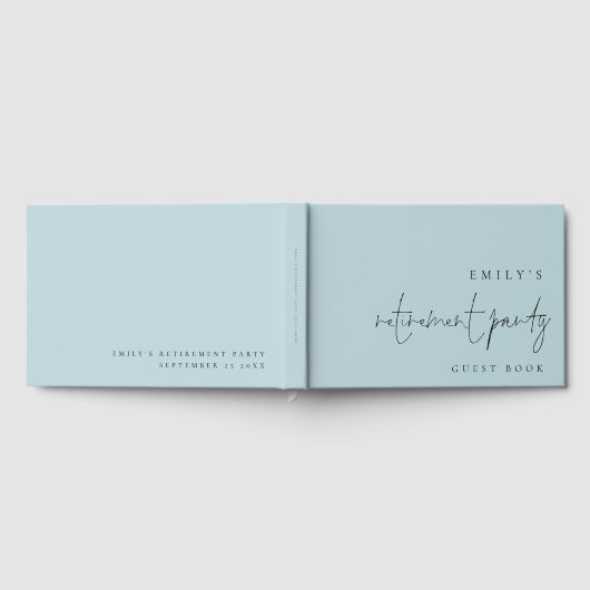 Minimalist Script Retirement Party Dusty Blue Gästebuch (Voll)