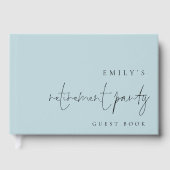 Minimalist Script Retirement Party Dusty Blue Gästebuch (Vorderseite)
