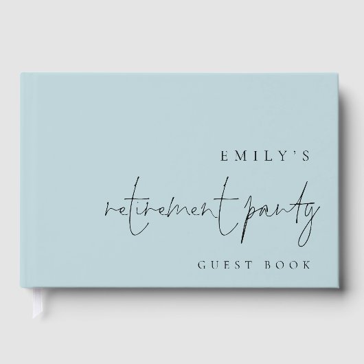 Minimalist Script Retirement Party Dusty Blue Gästebuch (Vorderseite)