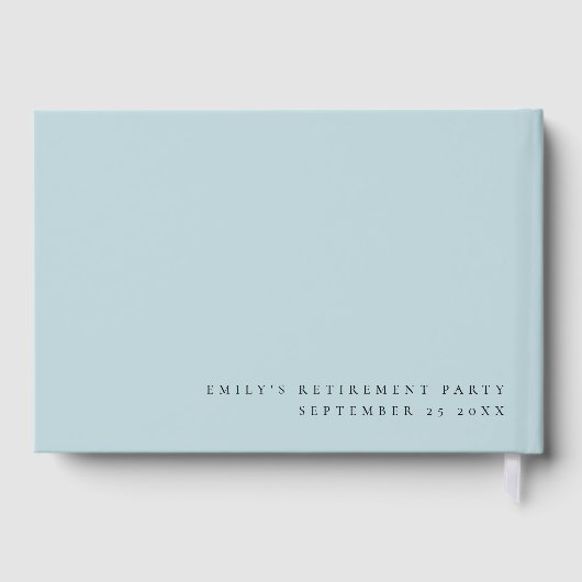 Minimalist Script Retirement Party Dusty Blue Gästebuch (Rückseite)