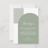 Minimalist Script Retro Boho Grüner Bogen Hochzeit Dankeskarte (Vorderseite)