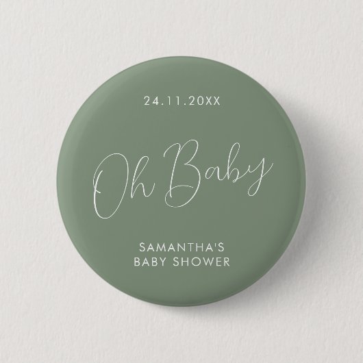 Minimalist Script Sage Green Baby Shower elegant Button (Vorderseite)