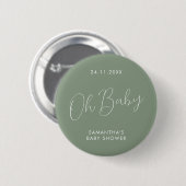 Minimalist Script Sage Green Baby Shower elegant Button (Vorne & Hinten)