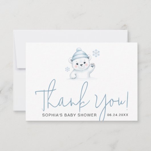 Minimalist Script Typography Winter Baby Shower Dankeskarte (Vorderseite)